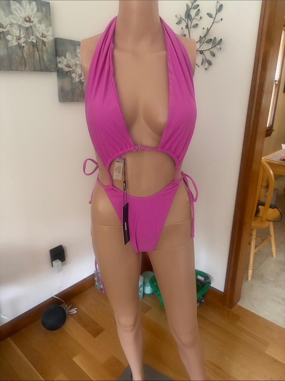 Fashion Nova Purple Cutout Halter One-Piece Swimsuit